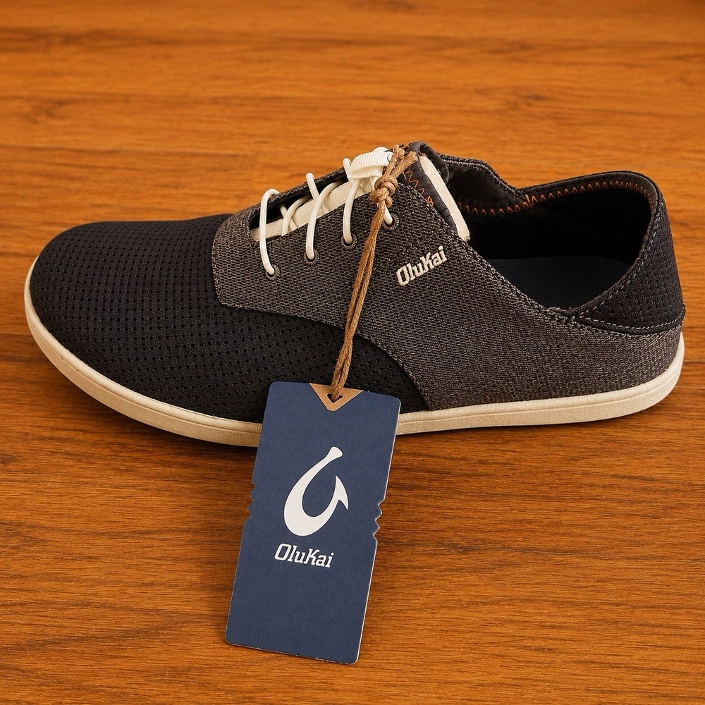 OluKai Nohea Moku Men's 10.5 Dark Shadow Casual Boat Shoes Sneakers NWT Box - Picture 3 of 11